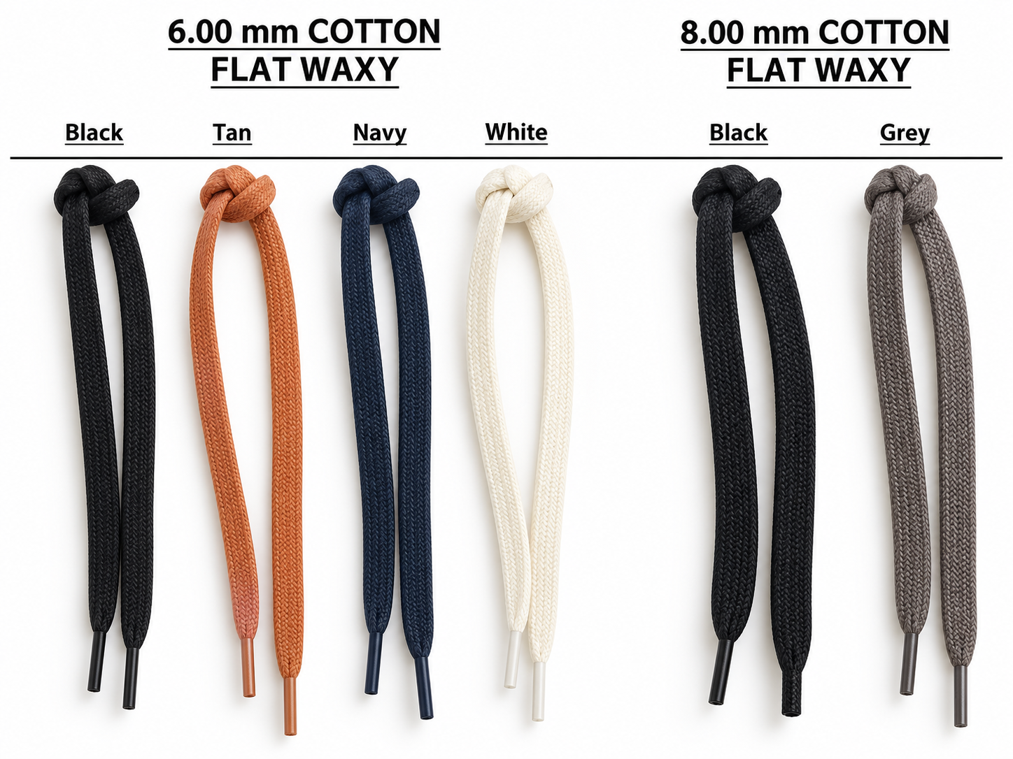 6.00mm – 8.00mm Cotton Flat Waxy Sneaker Laces