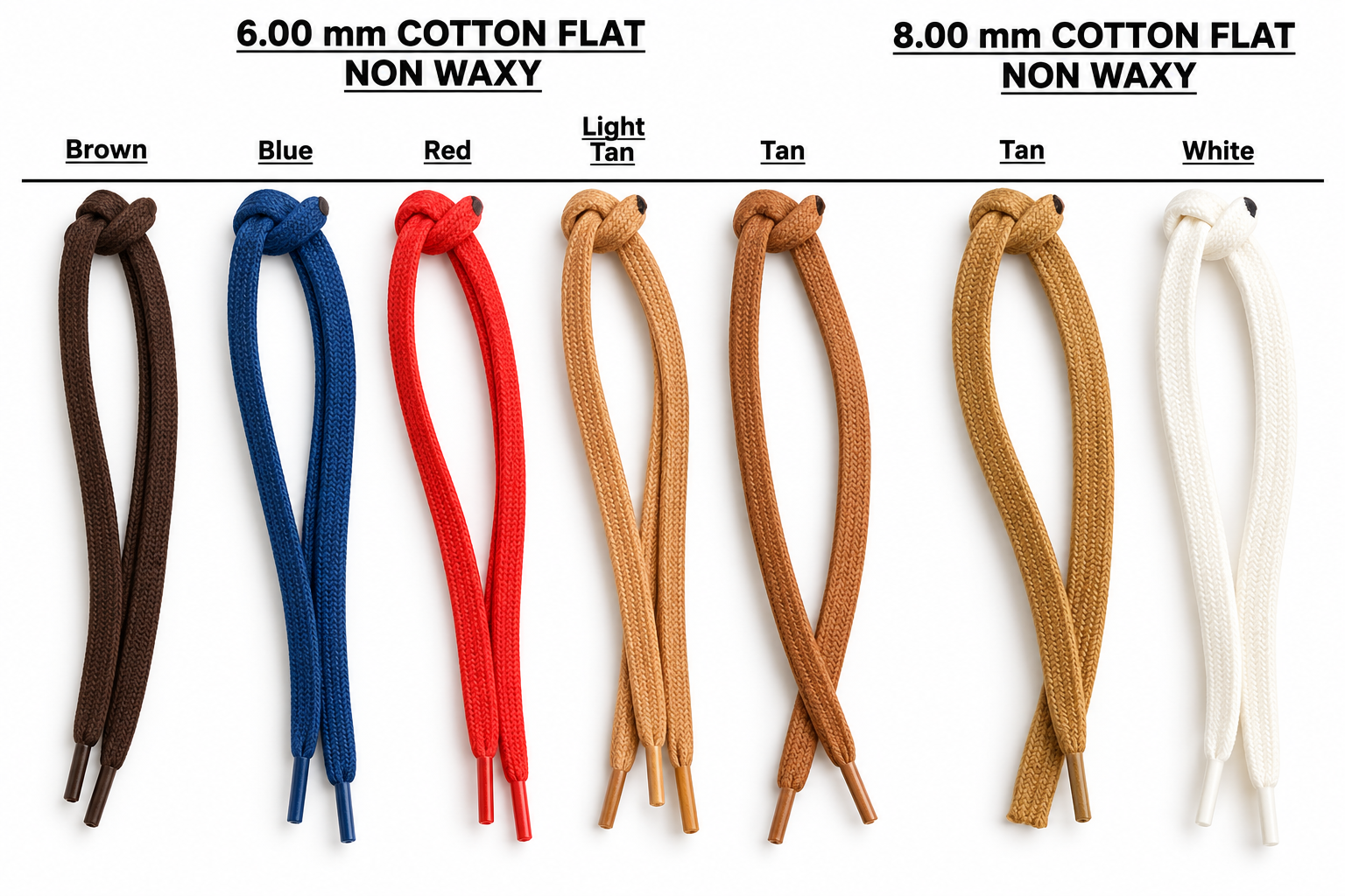 6.00mm – 8.00mm Cotton Flat Soft Non-Waxy Laces